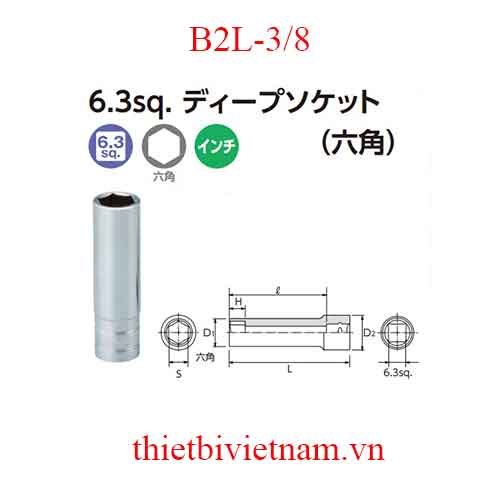 Đầu khẩu vặn ốc hệ inch dài 50 mm KTC B2L-3/8