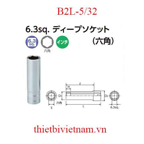 Đầu khẩu vặn ốc hệ inch dài 50 mm KTC B2L-5/32