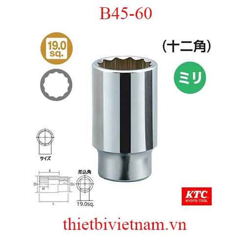 Đầu tuýp 3/4 inch dài 100 mm loại 12 cạnh KTC B45-60