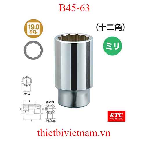 Đầu tuýp 3/4 inch dài 100 mm loại 12 cạnh KTC B45-63