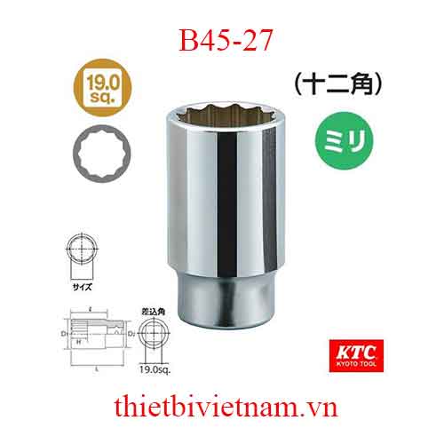 Đầu tuýp 3/4 inch dài 90 mm loại 12 cạnh KTC B45-27