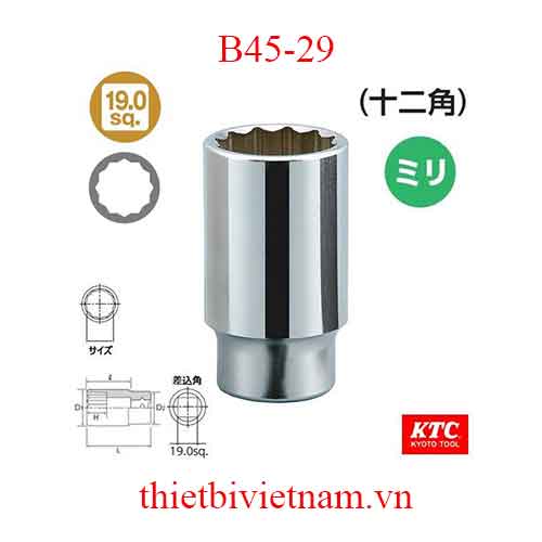 Đầu tuýp 3/4 inch dài 90 mm loại 12 cạnh KTC B45-29