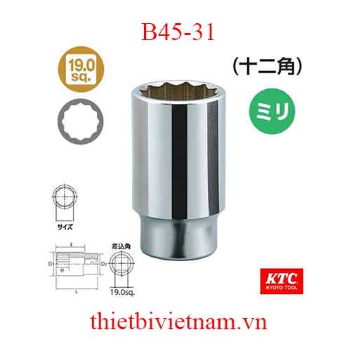 Đầu tuýp 3/4 inch dài 90 mm loại 12 cạnh KTC B45-31