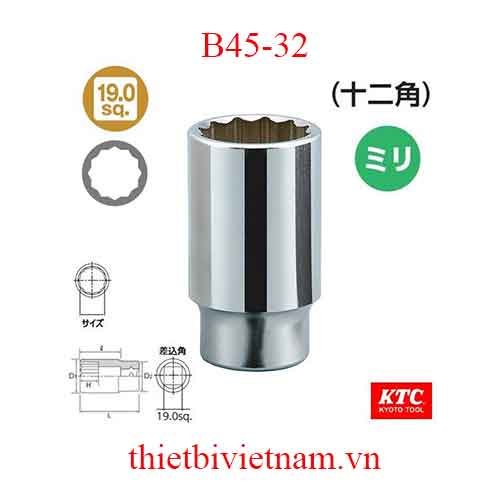 Đầu tuýp 3/4 inch dài 90 mm loại 12 cạnh KTC B45-32