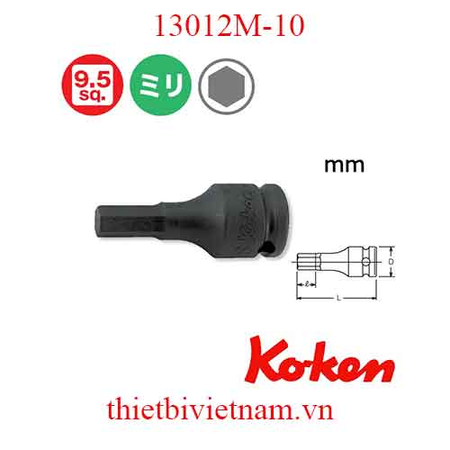 Đầu tuýp 3/8 inch mũi lục giác dài 52mm hãng Koken 13012M-10