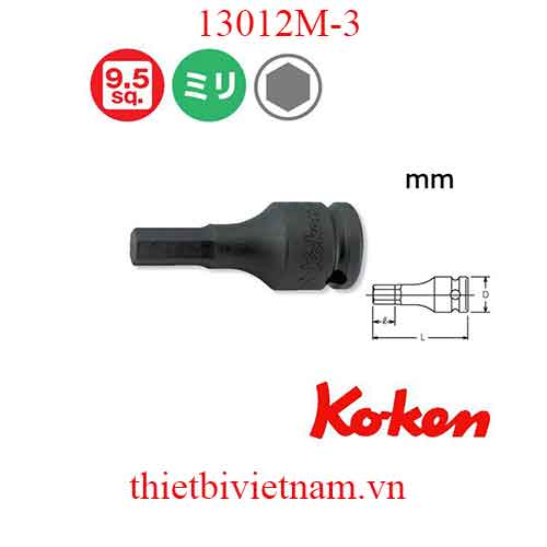 Đầu tuýp 3/8 inch mũi lục giác dài 52mm hãng Koken 13012M-3