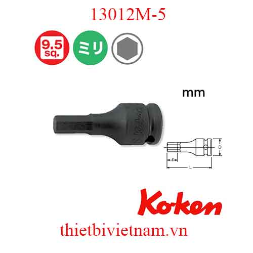 Đầu tuýp 3/8 inch mũi lục giác dài 52mm hãng Koken 13012M-5
