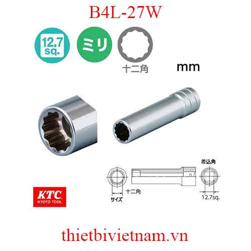 Đầu tuýp dài 1/2 inch loại 12 cạnh dài 100 mm KTC B4L-27W