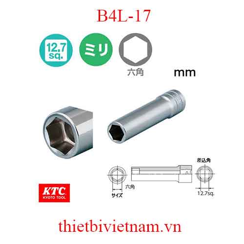 Đầu tuýp dài 1/2 inch loại 6 cạnh dài 100 mm KTC B4L-17