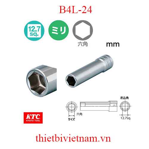 Đầu tuýp dài 1/2 inch loại 6 cạnh dài 100 mm KTC B4L-24