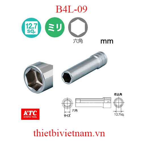 Đầu tuýp dài 1/2 inch loại 6 cạnh dài 90 mm KTC B4L-09