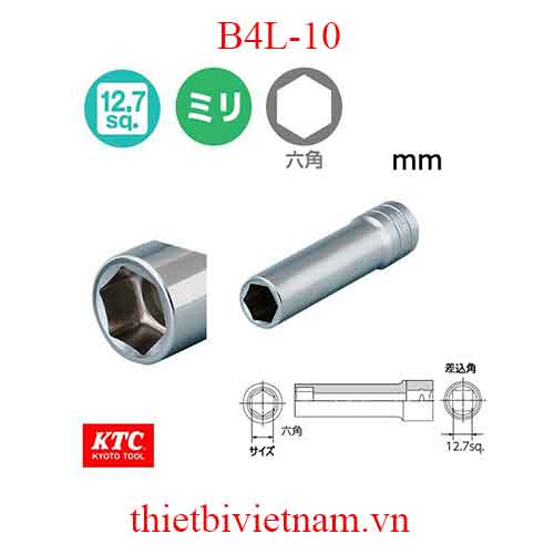 Đầu tuýp dài 1/2 inch loại 6 cạnh dài 90 mm KTC B4L-10