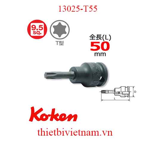 Đầu tuýp sao mũi hoa thị 3/8 inch dài 50mm hãng Koken 13025-T55