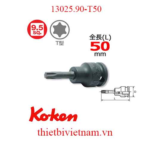 Đầu tuýp sao mũi hoa thị 3/8 inch dài 90mm hãng Koken 13025.90-T50
