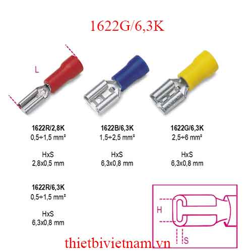FEMALE SPADE TERMINALS 100PC BETA MODEL 1622G/6,3K