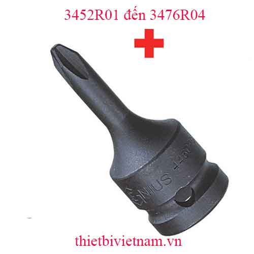 KHẨU 3/8 ĐẦU VÍT 4 CẠNH HÃNG GENIUS MODEL 3452R01 đến 3476R04