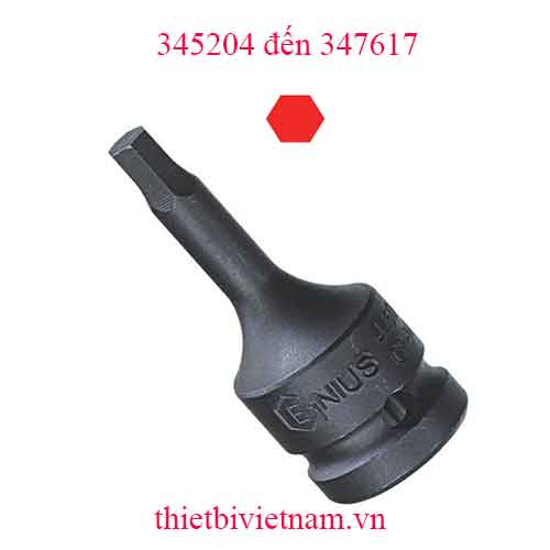 KHẨU 3/8 INCH ĐẦU VÍT LỤC GIÁC HỆ MÉT HÃNG GENIUS MODEL 345204 đến 347617