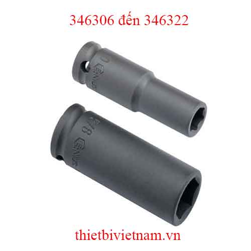 KHẨU 3/8 INCH LOẠI DÀI DÙNG CHO SÚNG HỆ MÉT MẠ CHROM MOLYBDENUM GENIUS MODEL 346306 đến 346322
