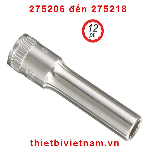 KHẨU TUÝP 1/4 INCH LOẠI DÀI HỆT INCH LỖ 12 CẠNH HÃNG GENIUS MODEL 275206 đến 275218