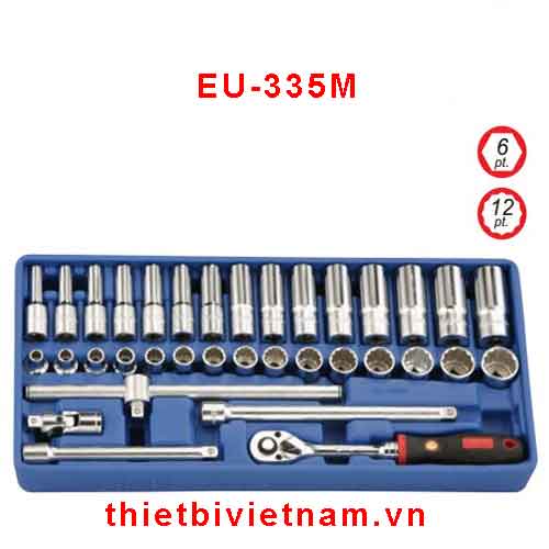 KHAY CHỨA BỘ KHẨU TAY VẶN LOẠI DÀI 3/8 INCH 35 CHIẾC HỆ MÉT (6 CẠNH VÀ 12 CẠNH) HÃNG GENIUS MODEL EU-335M 