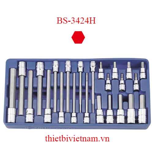 KHAY CHỨA ĐẦU KHẨU 3/8 & 1/2 INCH ĐẦU VÍT LỤC GIÁC HỆ INCH 24 CHIẾC BS-3424H