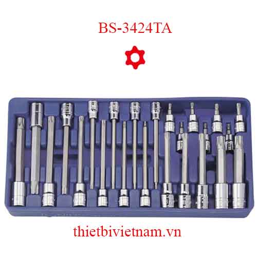 KHAY CHỨA ĐẦU KHẨU 3/8 VÀ 1/2 INCH ĐẦU VÍT ĐẦU SAO LỖ 6 CẠNH 24 CHIẾC BS-3424TA