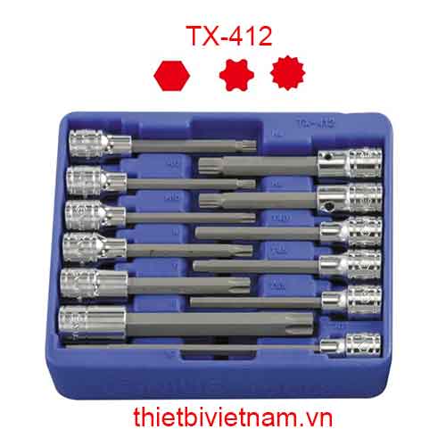 KHAY CHỨA DỤNG CỤ ĐẦU KHẨU 1/2 INCH ĐẦU VÍT 12 CHIẾC LỤC GIÁC, ĐẦU SAO 6, 12 ĐỈNH. TX-412
