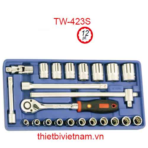 KHAY ĐỰNG ĐẦU KHẨU 1/2 INCH VÀ TAY VẶN 23 CHIẾC HỆ INCH (12 CẠNH) TW-423S