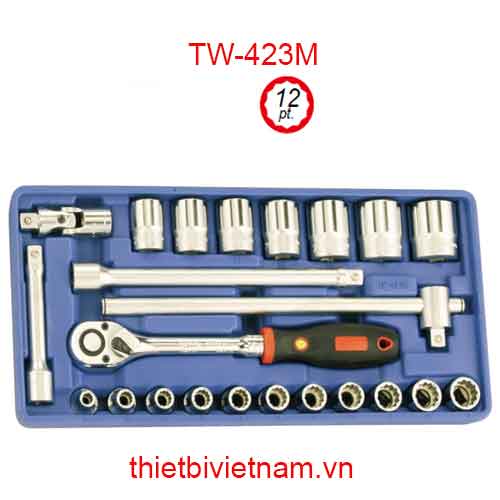KHAY ĐỰNG ĐẦU KHẨU 1/2 INCH VÀ TAY VẶN 23 CHIẾC HỆ MÉT (12 CẠNH) TW-423M