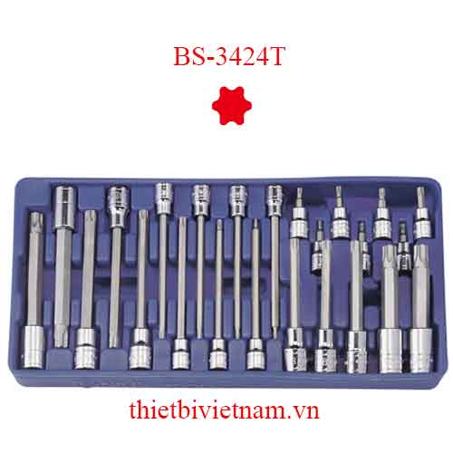 KHAY ĐỰNG ĐẦU KHẨU 3/8 VÀ 1/2 ĐẦU VÍT ĐẦU SAO 6 CẠNH 24 CHIẾC BS-3424T