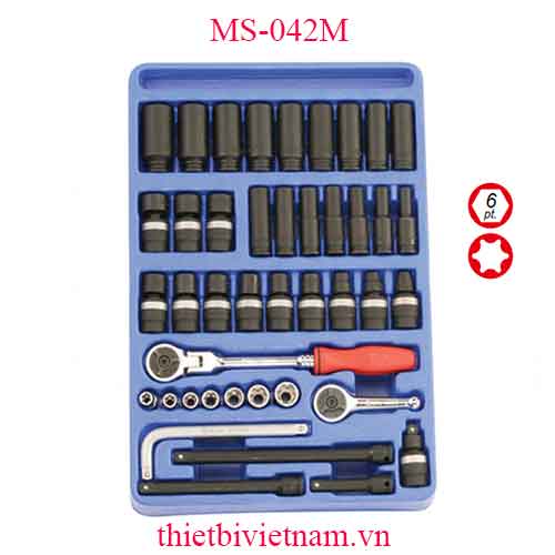 KHAY ĐỰNG ĐẦU KHẨU TAY VẶN ĐẦU 3/8 INCH 42 MÓN HỆ MÉT  MS-042M