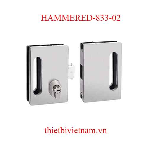 Khóa cửa kính 2 cánh tay nắm âm vuông Inox 304 HAMMERED-833-02