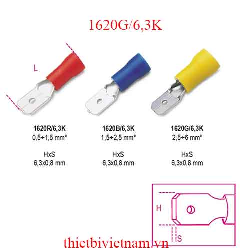 MALE SPADE TERMINALS 100 PCS BETA MODEL 1620G/6,3K