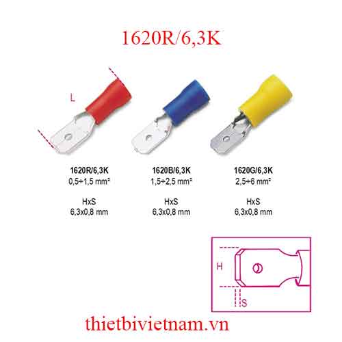 MALE SPADE TERMINALS 100 PCS BETA MODEL 1620R/6,3K