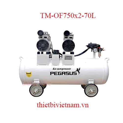 Máy bơm hơi không dầu giảm âm hãng Pegasus 2HP, 70L, 220v TM-OF750x2-70L