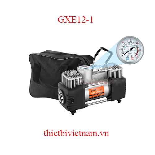 Máy bơm lốp 2 xi lanh tốc độ cao, tích hợp đèn pin, đồng hồ cơ (Điện 12V) GXE12-1