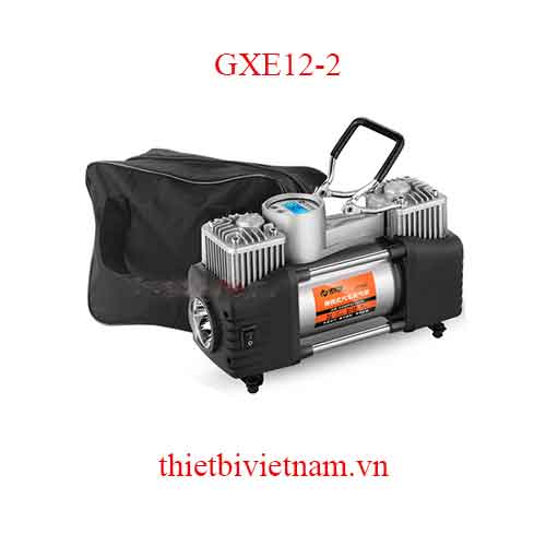 Máy bơm lốp 2 xi-lanh tốc độ cao, tích hợp đèn pin, đồng hồ điện tử (Điện 12V) GXE12-2