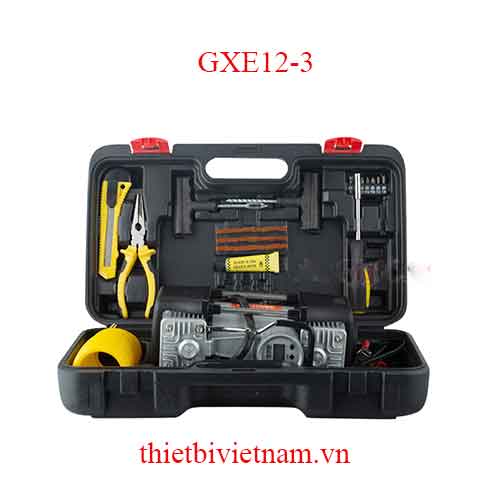 Máy bơm lốp 2 xi-lanh tốc độ cao, tích hợp đèn pin, đồng hồ điện tử, kèm bộ vali cứu hộ lốp khẩn cấp (Điện 12V) GXE12-3