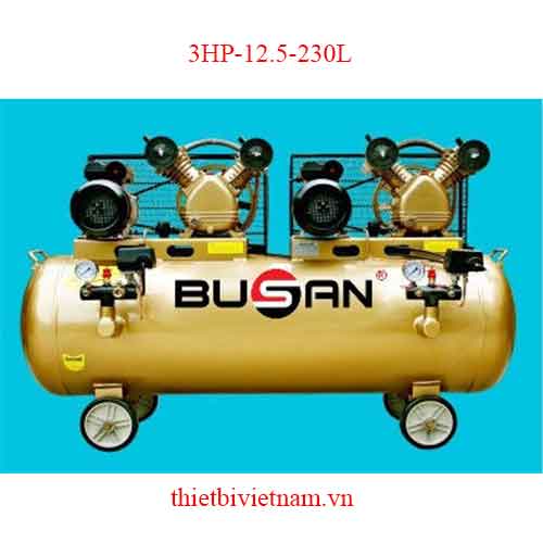 MÁY NÉN KHÍ DÂY ĐAI 2 ĐẦU NÉN-2 MOTOR-3HP-12.5KG-230L BUSAN 3HP-12.5-230L