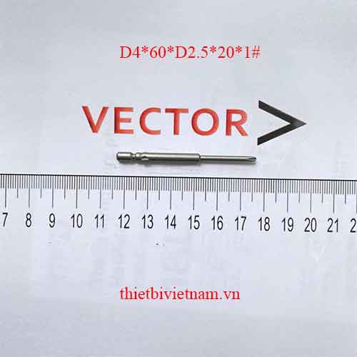 Mũi vặn vít cánh bướm phi 4  dài 60mm, thu xuống phi 2.5 dài 20, cỡ đầu 4 cạnh #1 D4*60*D2.5*20*1#