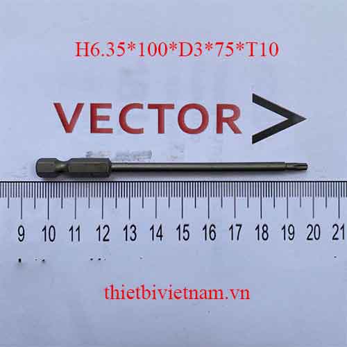 Mũi vặn vít hoa thị T10 dài 100 H6.35*100*D3*75*T10