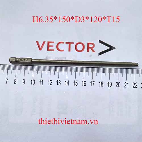 Mũi vặn vít hoa thị T15 dài 150 H6.35*150*D3*120*T15