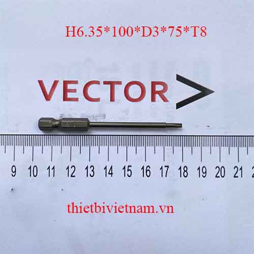 Mũi vặn vít hoa thị T8 dài 100 H6.35*100*D3*75*T8