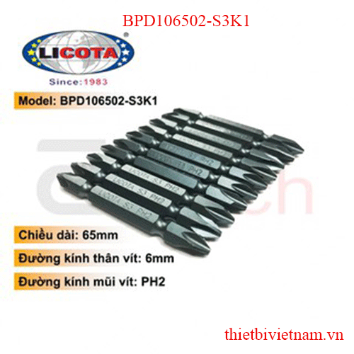 Mũi vít 2 đầu xanh ngắn LICOTA ( PH2 x  65mm ) BPD106502-S3K1