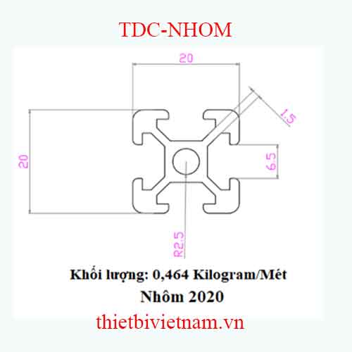 NHÔM ĐỊNH HÌNH 20X20 LOẠI 1 MODEL TDC-NHOM