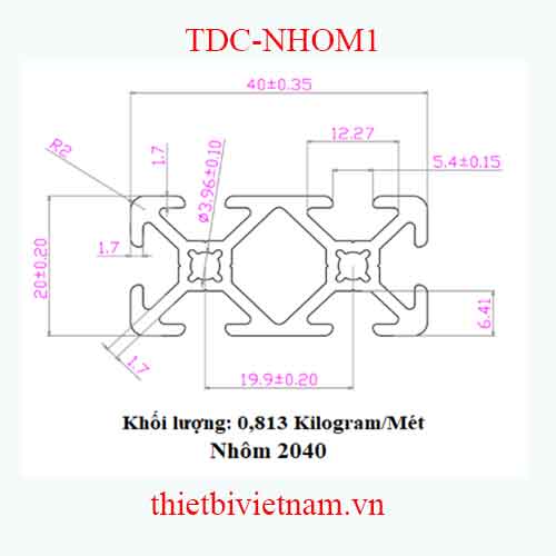 NHÔM ĐỊNH HÌNH 20X40 LOẠI 1 MODEL TDC-NHOM1