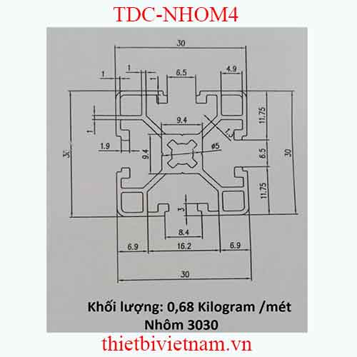 NHÔM ĐỊNH HÌNH 30X30 LOẠI 3 MODEL TDC-NHOM4