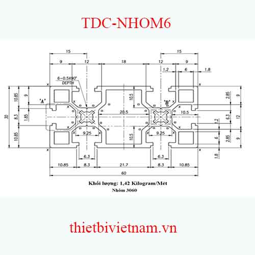 NHÔM ĐỊNH HÌNH 30X60 LOẠI 1 MODEL TDC-NHOM6