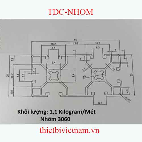 NHÔM ĐỊNH HÌNH 30X60 LOẠI 3 MODEL TDC-NHOM