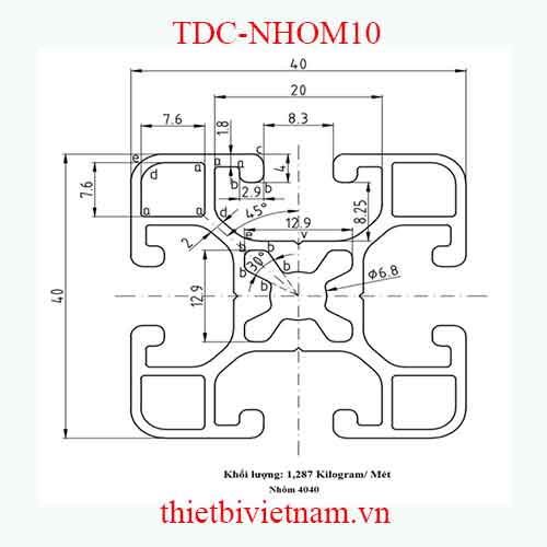 NHÔM ĐỊNH HÌNH 40X40 LOẠI 1 MODEL TDC-NHOM10